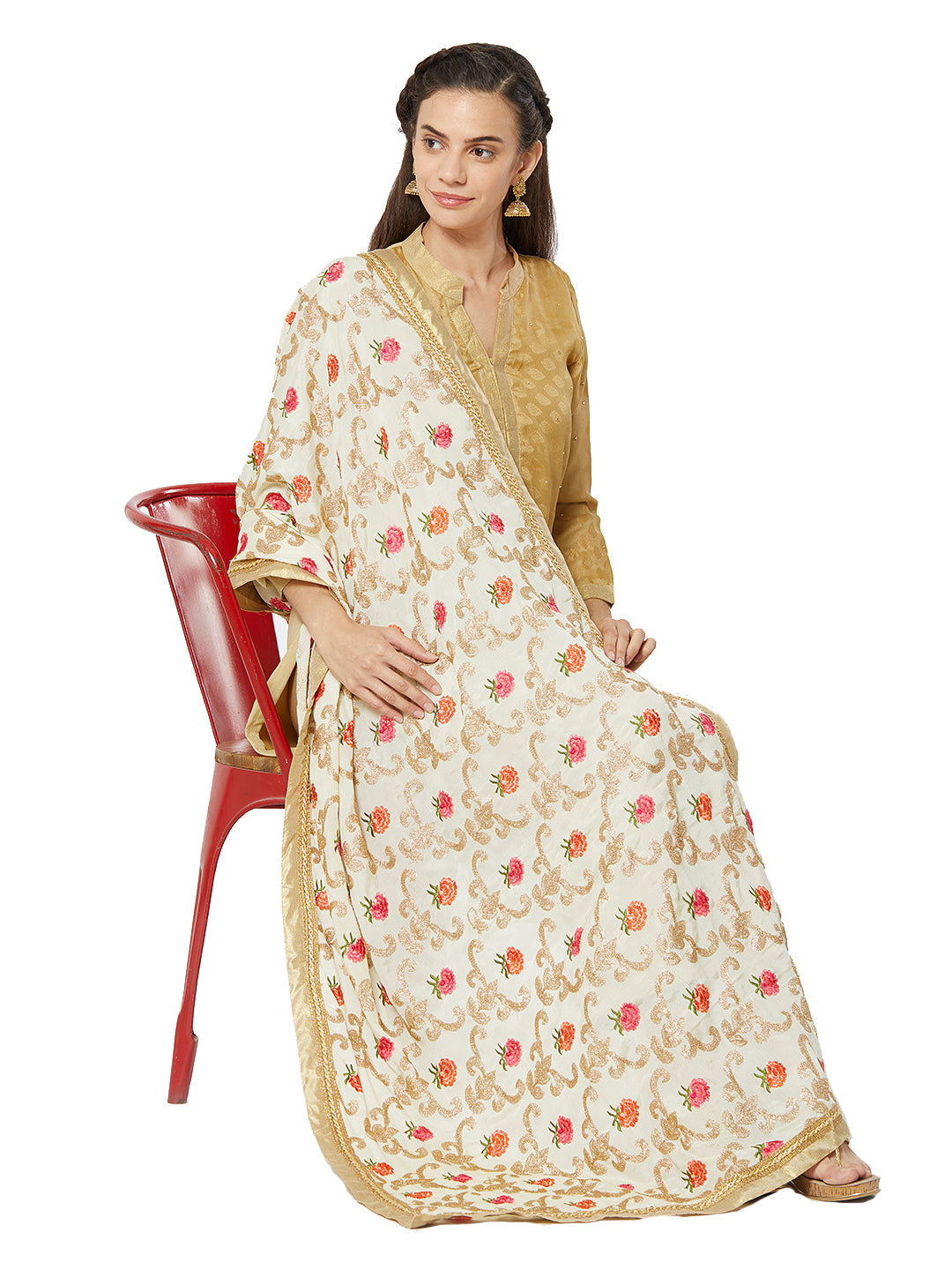 Dupatta Bazaar Woman's Crepe Silk Dupatta with Embroidery. - Dupatta Bazaar