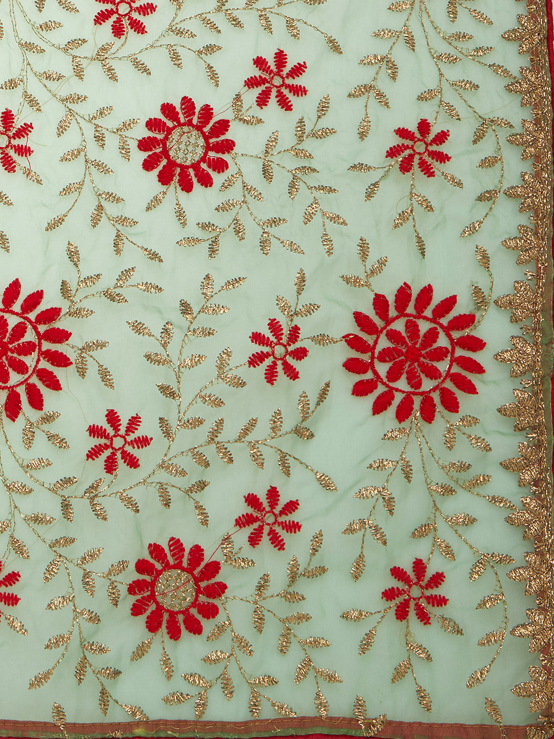 Dupatta Bazaar Woman's Multicoloured Organza Dupatta with Floral Embroidery. - Dupatta Bazaar