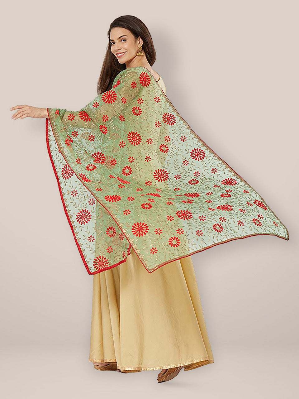 Multicoloured Embroidered Organza Dupatta freeshipping - Dupatta Bazaar