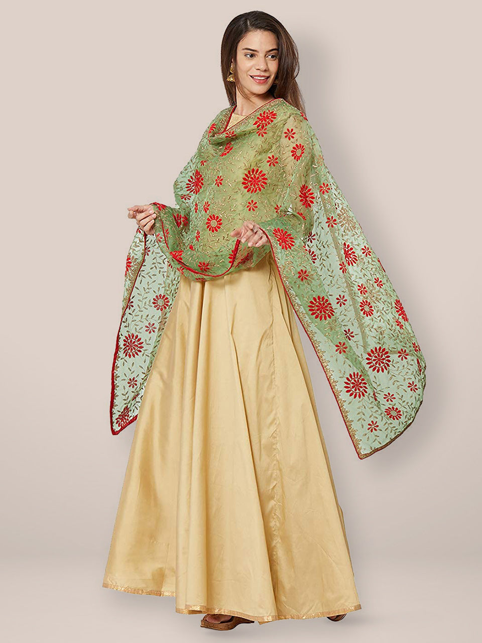 Multicoloured Embroidered Organza Dupatta freeshipping - Dupatta Bazaar