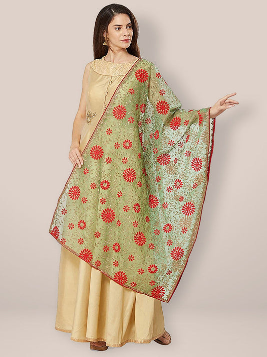 Multicoloured Embroidered Organza Dupatta freeshipping - Dupatta Bazaar
