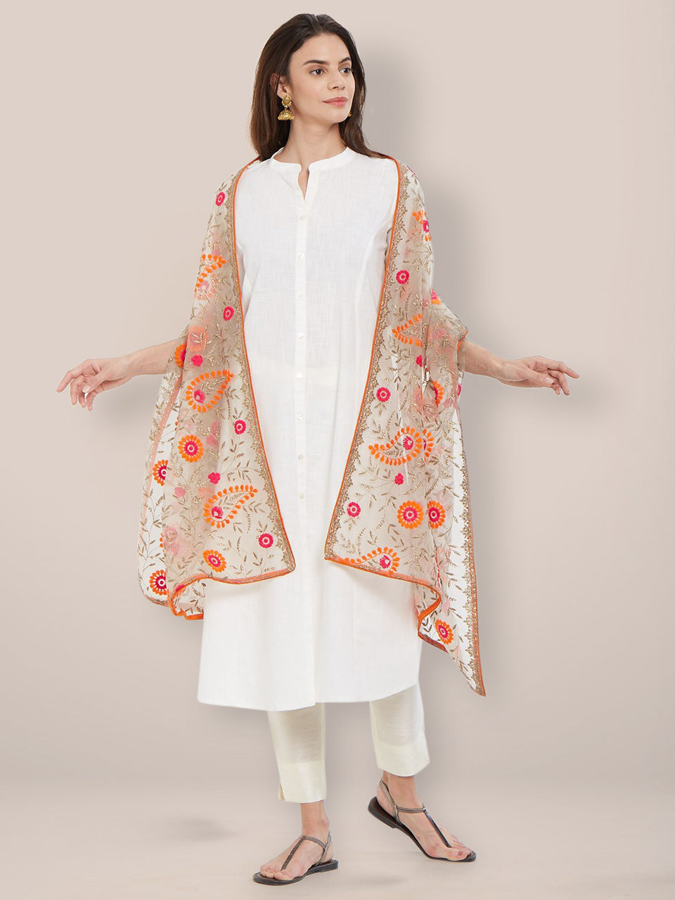 Multicoloured Paisley Embroidered Organza Dupatta freeshipping - Dupatta Bazaar