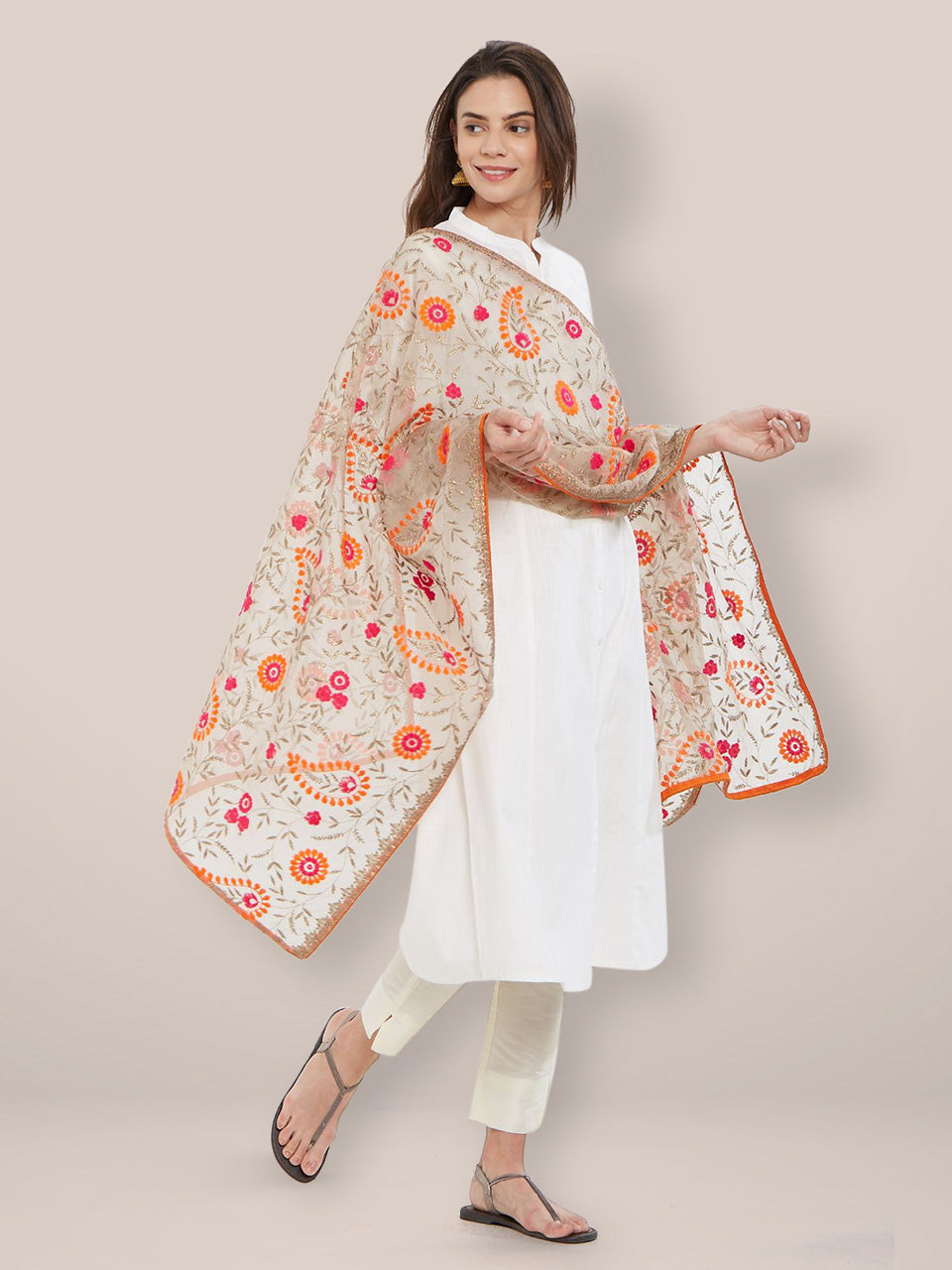 Multicoloured Paisley Embroidered Organza Dupatta freeshipping - Dupatta Bazaar