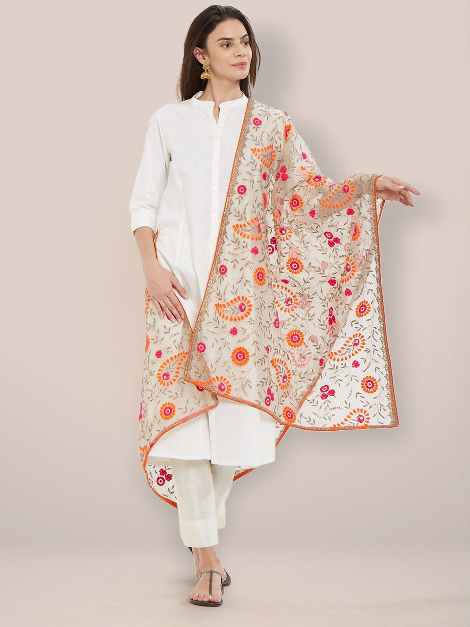 Multicoloured Paisley Embroidered Organza Dupatta freeshipping - Dupatta Bazaar