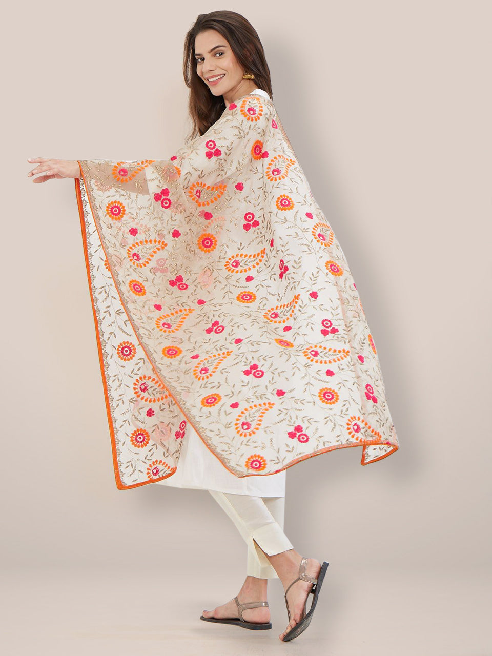 Multicoloured Paisley Embroidered Organza Dupatta freeshipping - Dupatta Bazaar