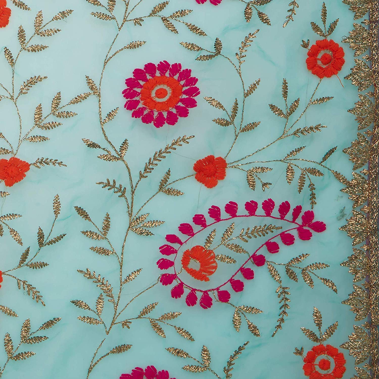 Dupatta Bazaar Woman's Multicoloured Organza Dupatta with Paisley Embroidery. - Dupatta Bazaar