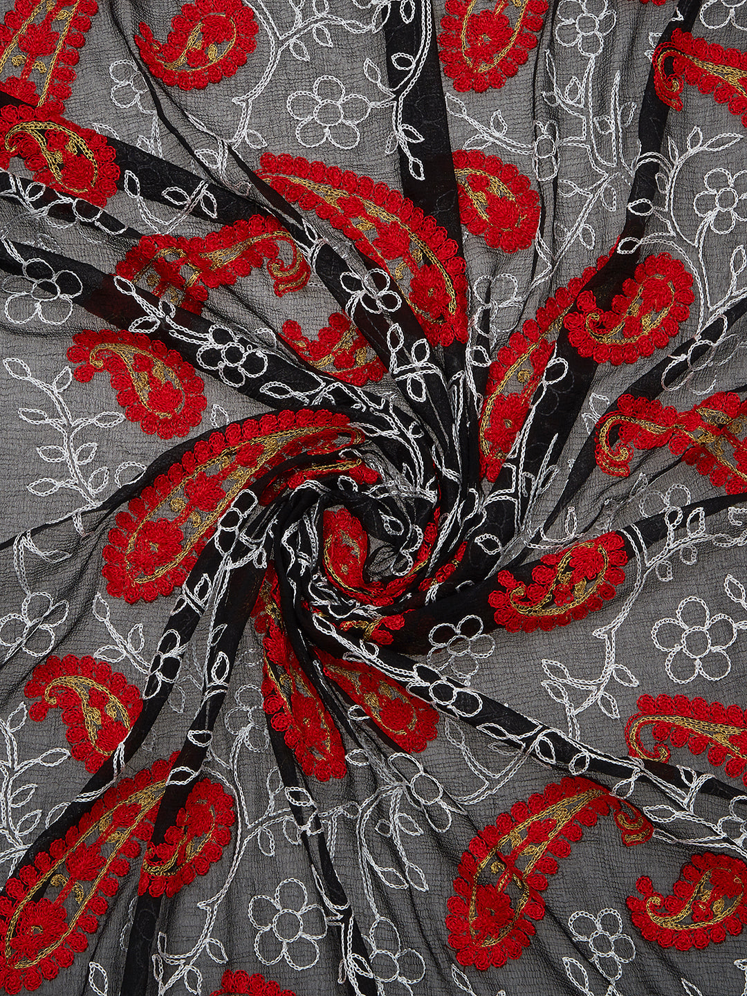 Dupatta Bazaar Woman's Multicoloured Chiffon Dupatta with Paisley Embroidery. - Dupatta Bazaar