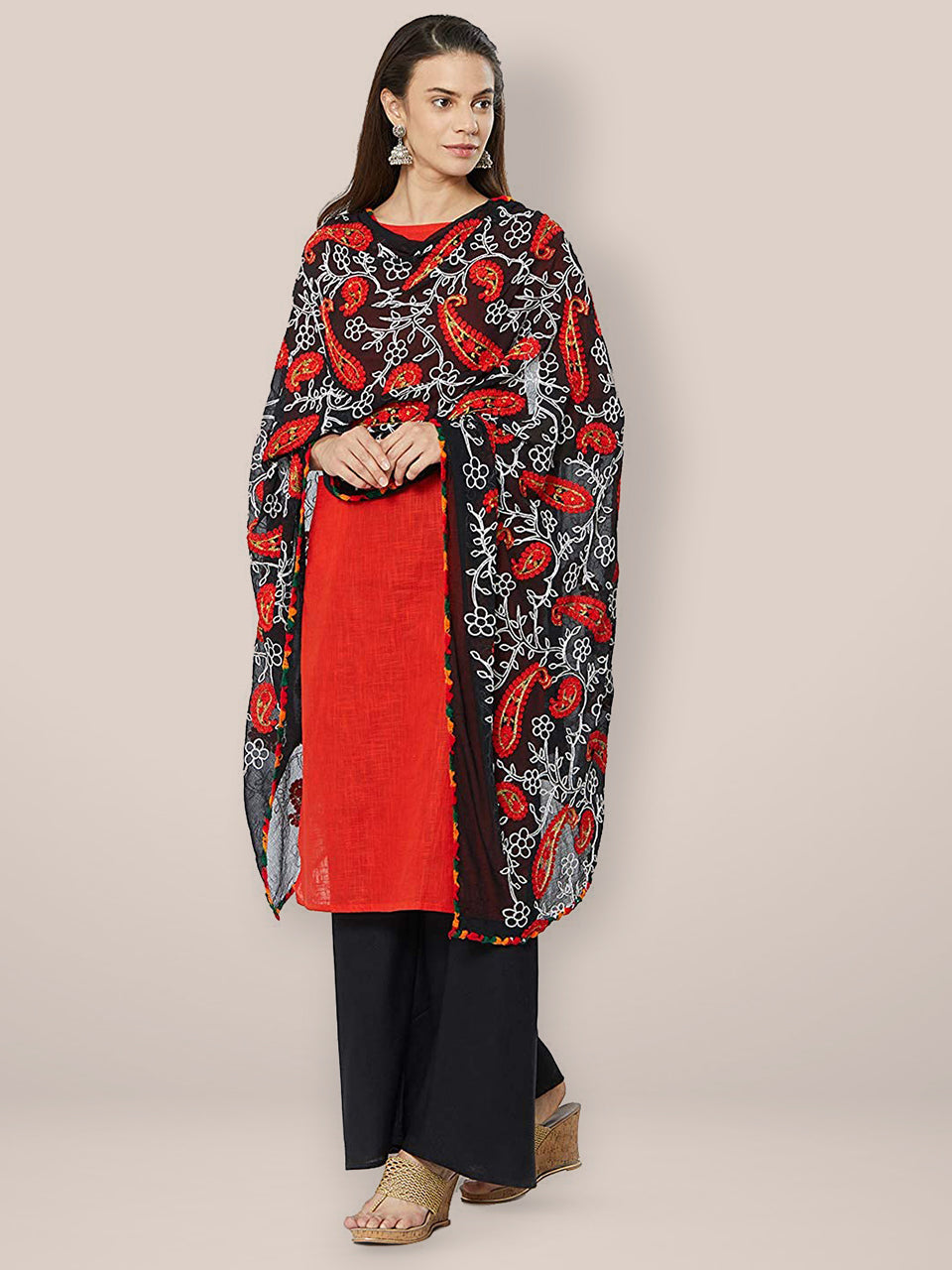 Multicoloured Paisley Embroidered Chiffon Dupatta freeshipping - Dupatta Bazaar