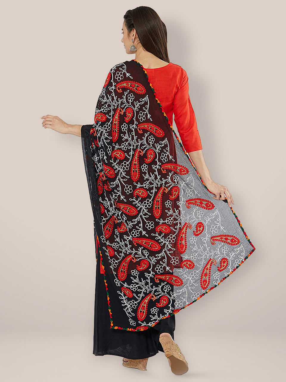 Multicoloured Paisley Embroidered Chiffon Dupatta freeshipping - Dupatta Bazaar