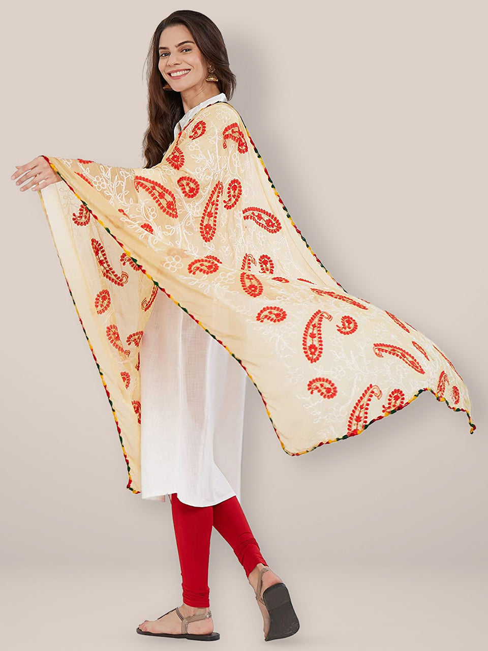 Multicoloured Paisley Embroidered Chiffon Dupatta freeshipping - Dupatta Bazaar