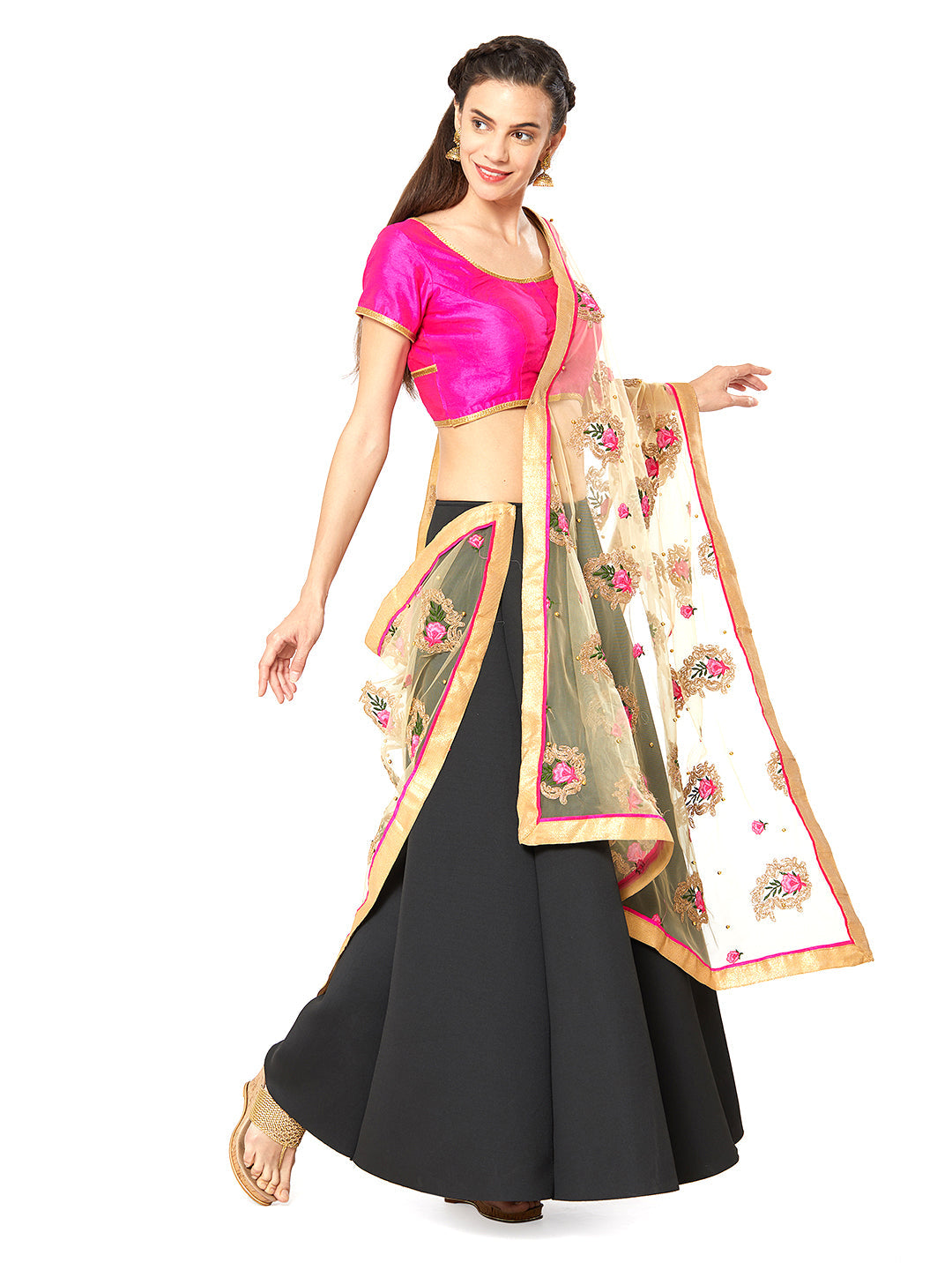 Dupatta Bazaar Woman's Gold Net Dupatta with Paisley Embroidery. - Dupatta Bazaar