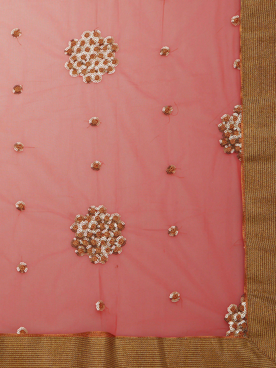 Dupatta Bazaar Women's Red Net Dupatta with Gold Motifs. - Dupatta Bazaar