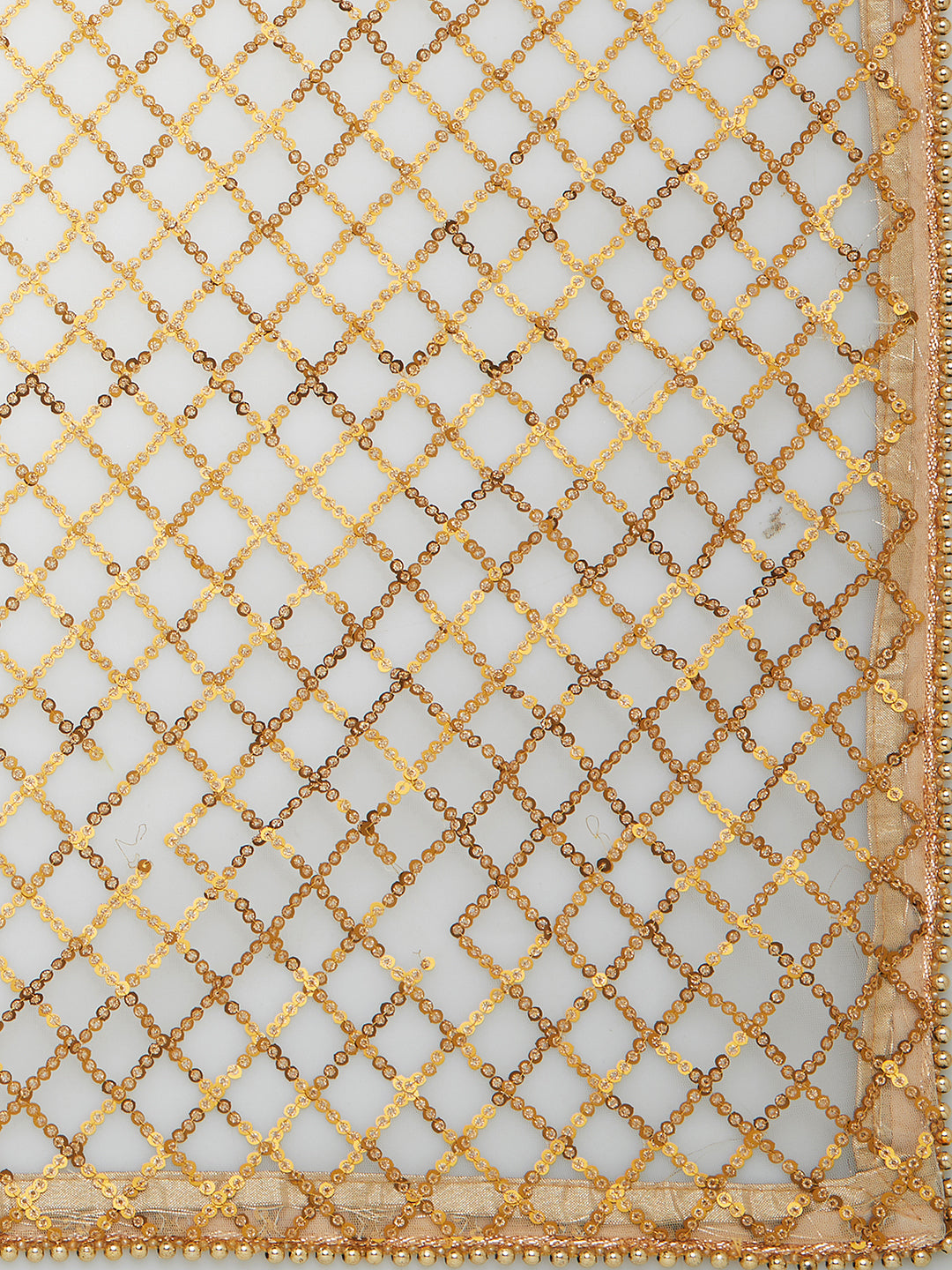 Dupatta Bazaar Woman's Net Dupatta with Anitique gold sequence and Beads border - Dupatta Bazaar