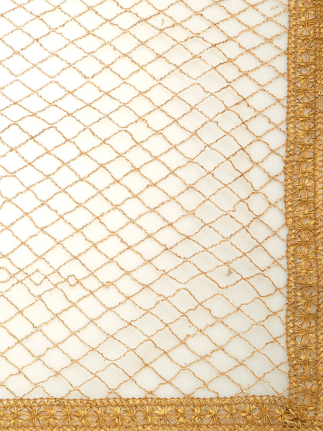 Dupatta Bazaar Woman's Gold Net with gold work and border. - Dupatta Bazaar