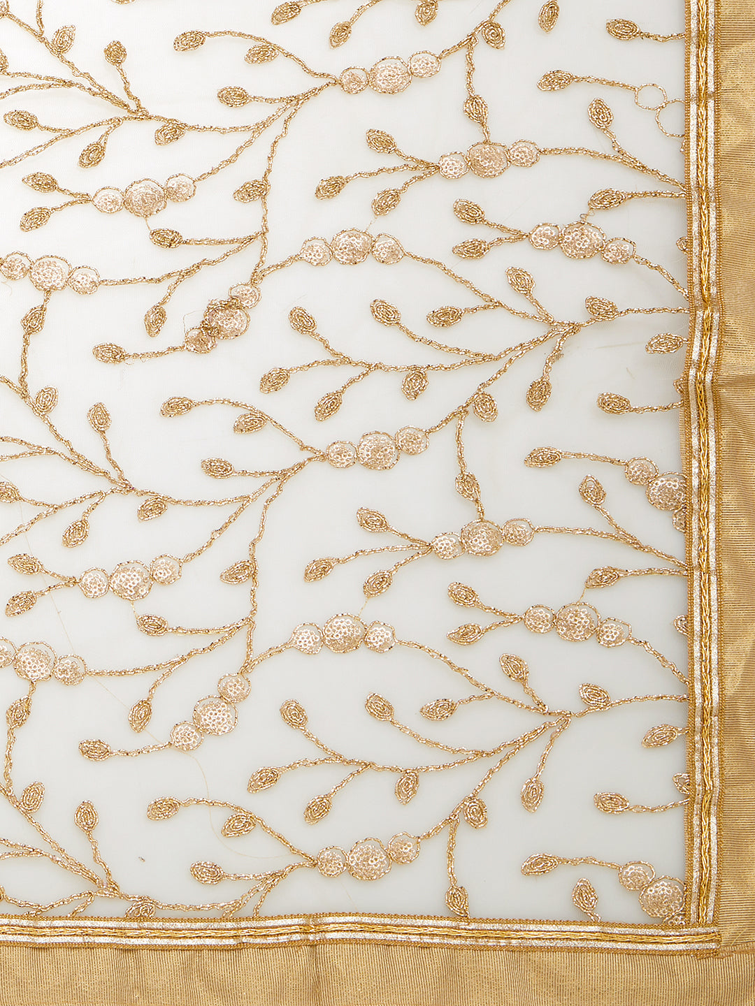 Dupatta Bazaar Women's Embroidered Gold Net Dupatta - Dupatta Bazaar