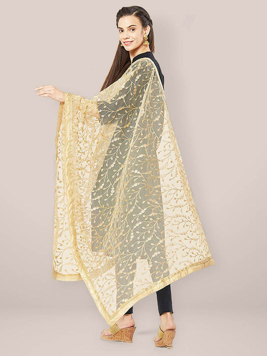 Embroidered Gold Net Dupatta freeshipping - Dupatta Bazaar