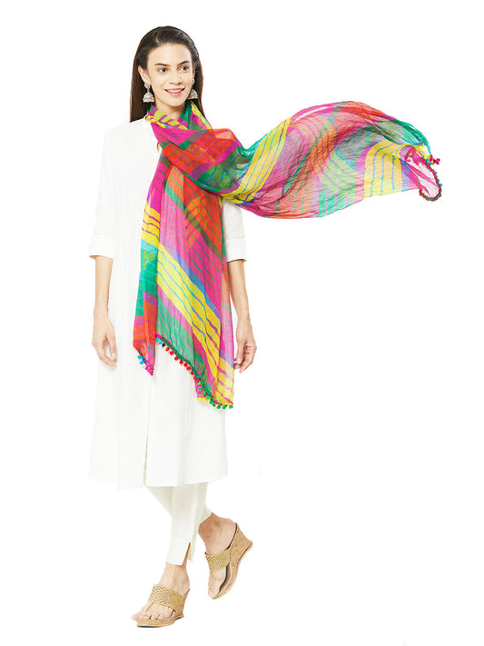 Dupatta Bazaar's Printed Chiffon Dupatta with Pom Pom lace. - Dupatta Bazaar