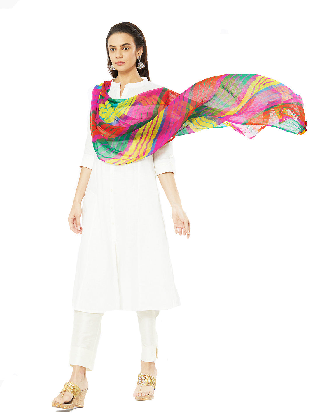 Dupatta Bazaar's Printed Chiffon Dupatta with Pom Pom lace. - Dupatta Bazaar
