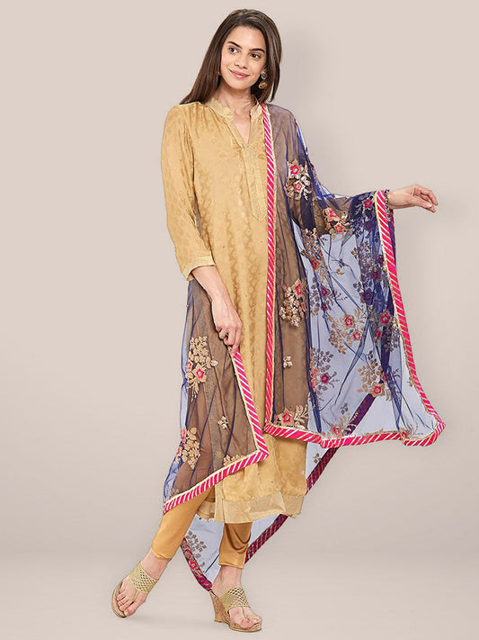 Blue & Multicolour Net Embroidery Dupatta freeshipping - Dupatta Bazaar