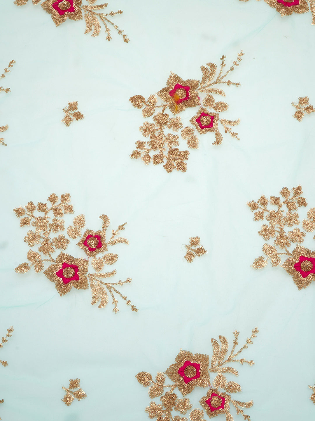 Dupatta Bazaar Woman's Sea Green & Multicoloured Net Dupatta with Floral Embroidery. - Dupatta Bazaar