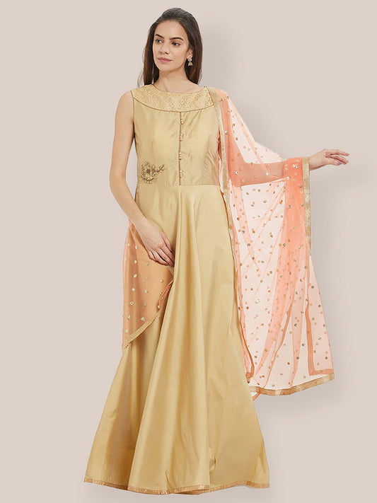 Peach Embellished Net Dupatta freeshipping - Dupatta Bazaar