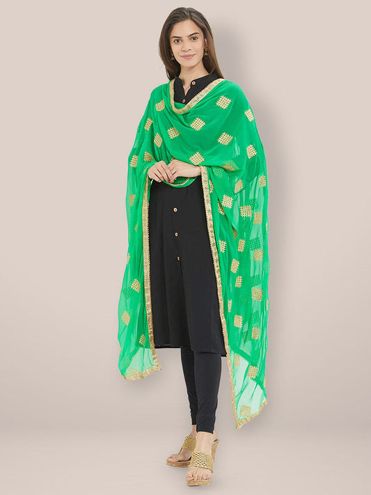 Green Embroidered Chiffon Dupatta freeshipping - Dupatta Bazaar