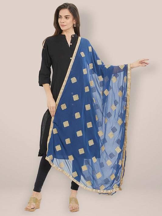 Blue Embroidered Chiffon Dupatta freeshipping - Dupatta Bazaar