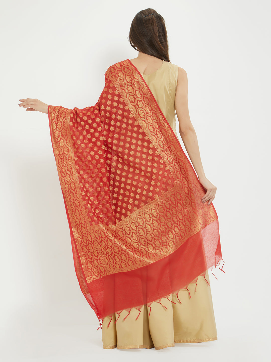 Dupatta Bazaar Woman's Red & Gold Banarasi Silk  Dupatta - Dupatta Bazaar