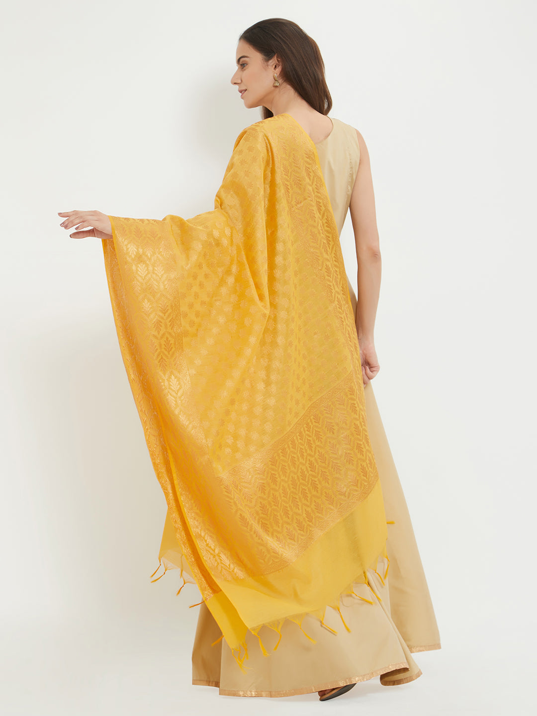 Dupatta Bazaar Woman's Yellow & Gold Banarasi Silk  Dupatta - Dupatta Bazaar