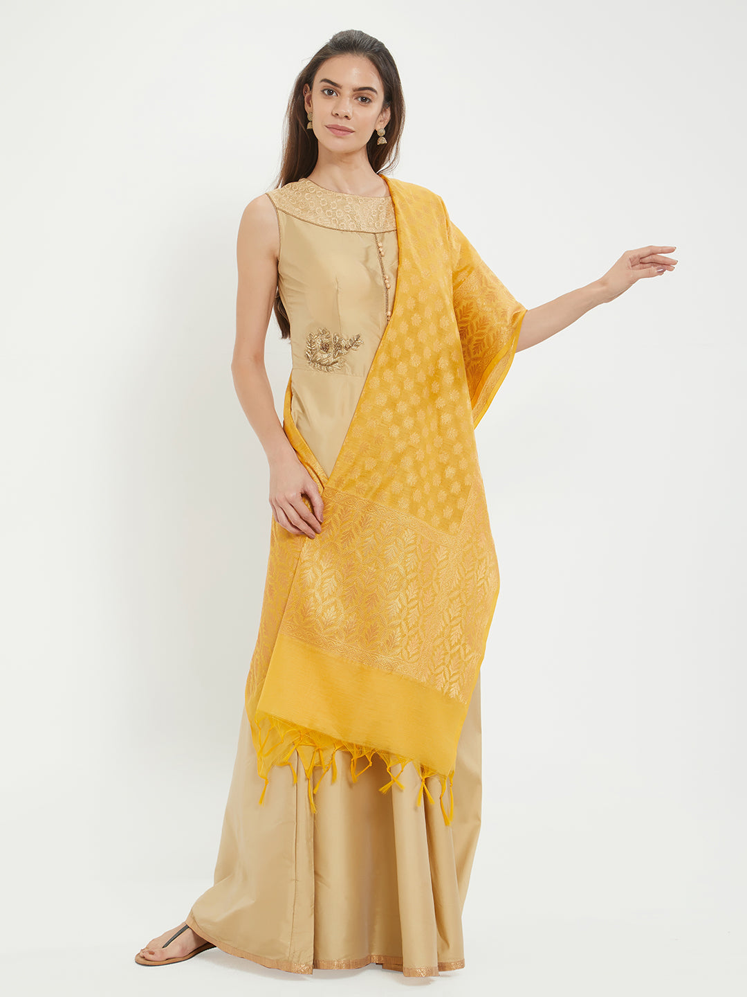 Dupatta Bazaar Woman's Yellow & Gold Banarasi Silk  Dupatta - Dupatta Bazaar