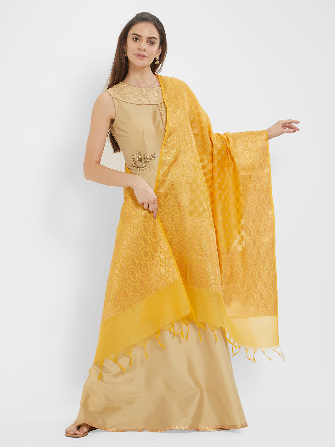 Dupatta Bazaar Woman's Yellow & Gold Banarasi Silk  Dupatta - Dupatta Bazaar