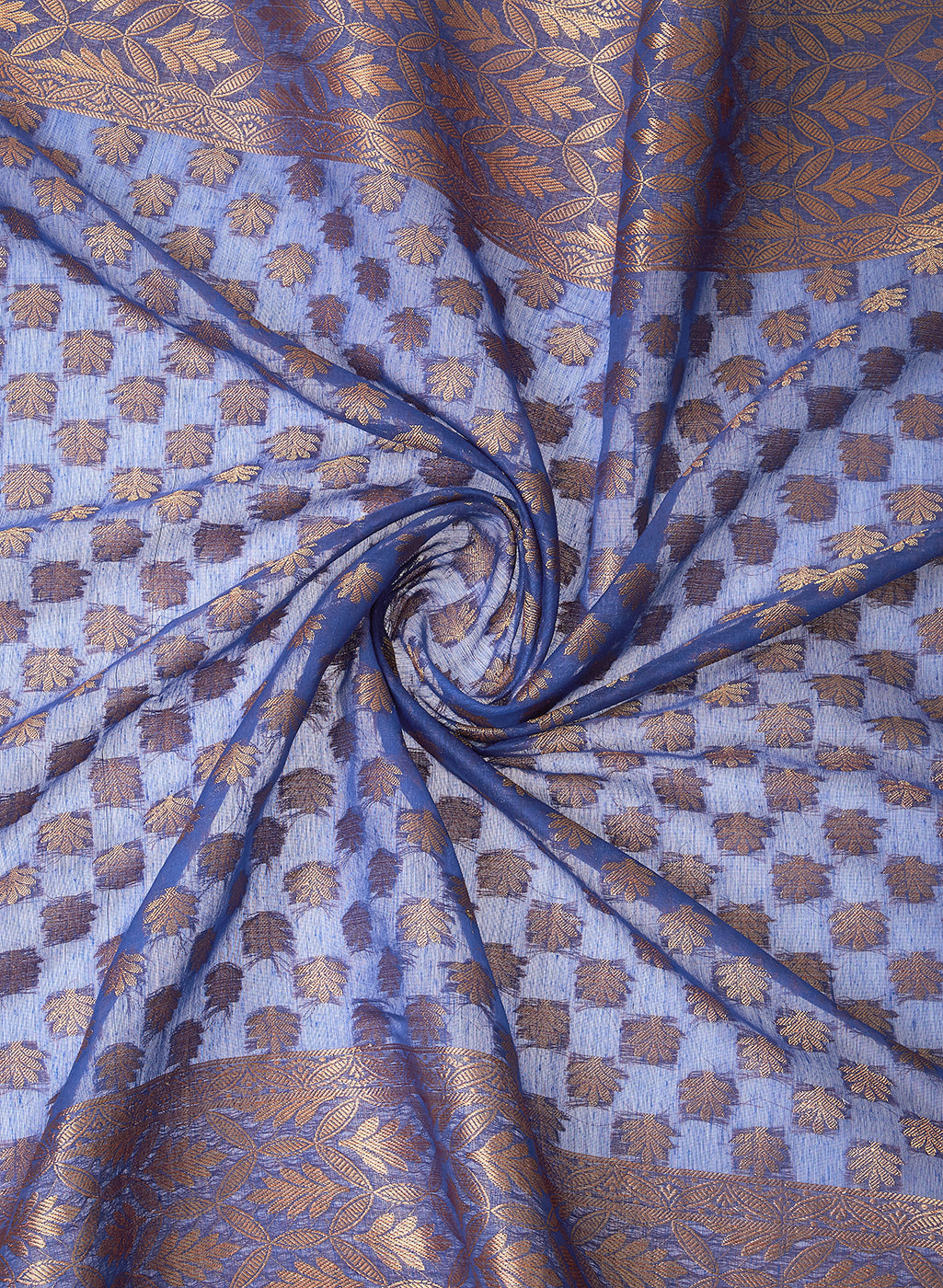 Dupatta Bazaar Woman's Blue & Gold Banarasi Silk  Dupatta - Dupatta Bazaar