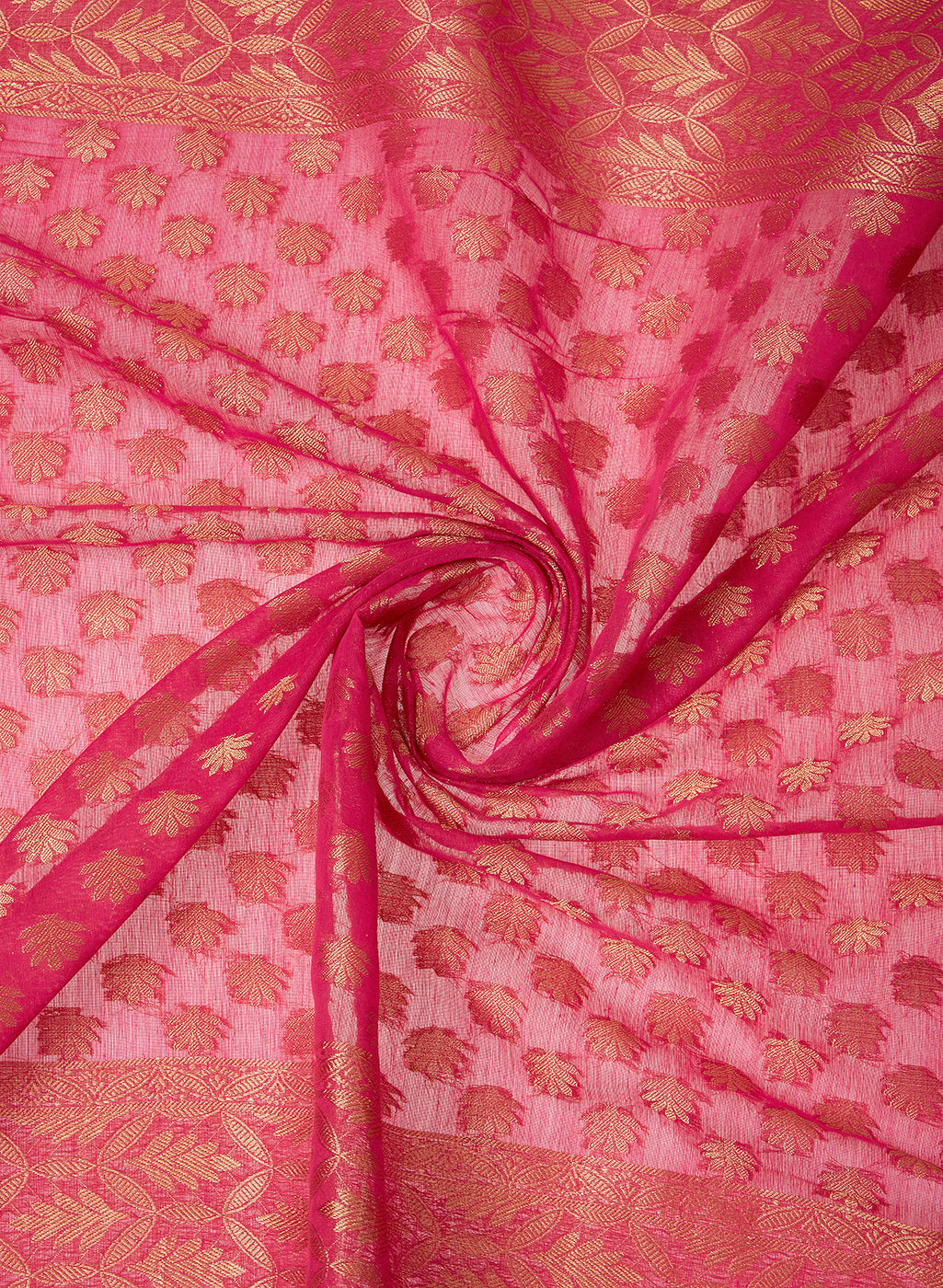 Dupatta Bazaar Woman's Pink & Gold Banarasi Silk  Dupatta - Dupatta Bazaar
