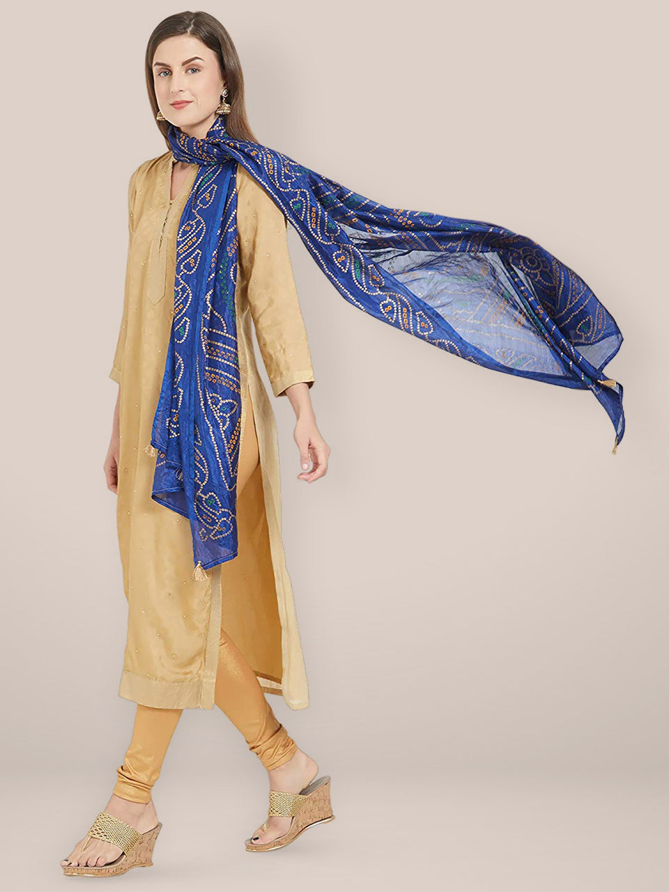 Royal Blue Bandhini Silk dupatta freeshipping - Dupatta Bazaar