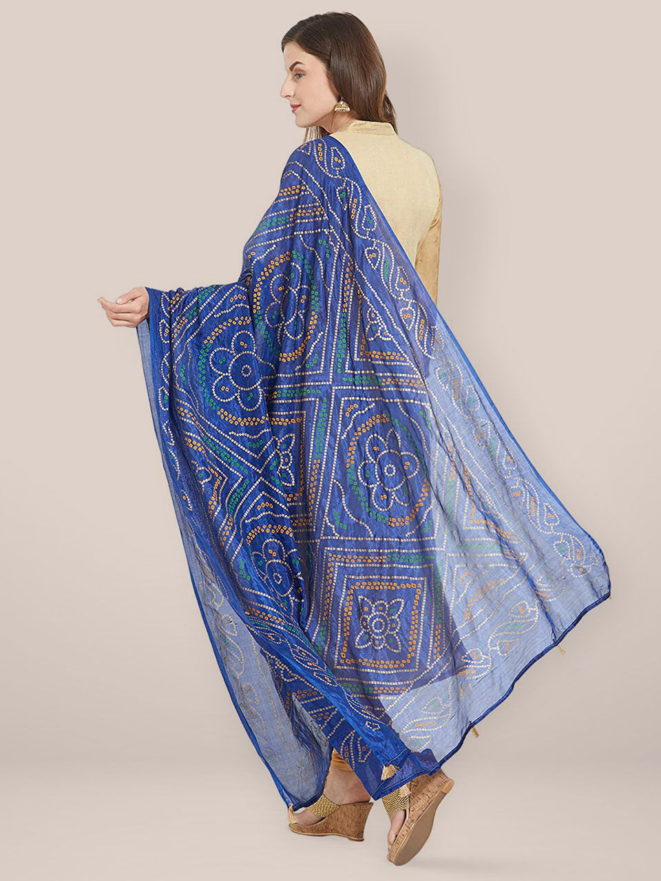 Royal Blue Bandhini Silk dupatta freeshipping - Dupatta Bazaar