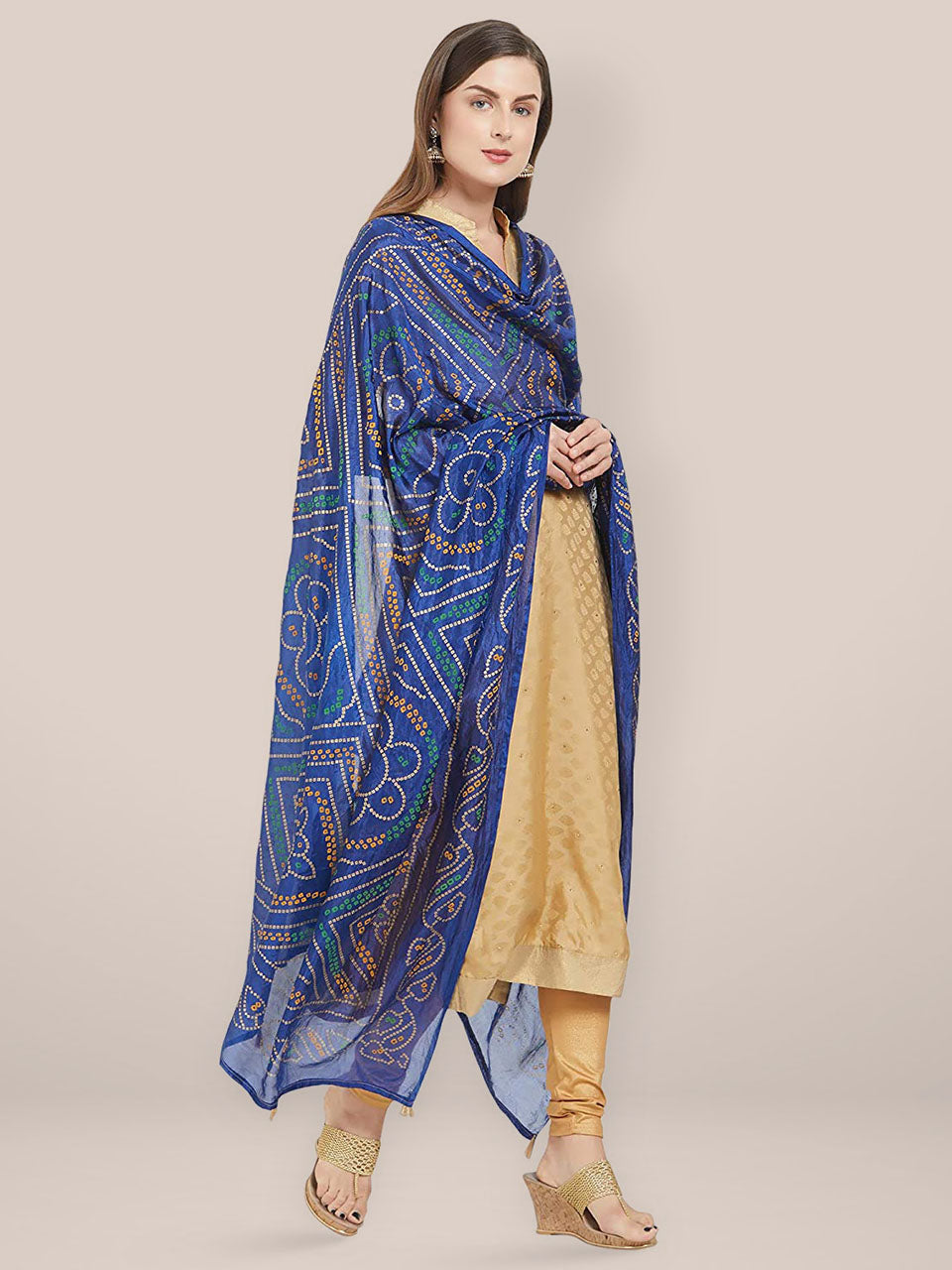 Royal Blue Bandhini Silk dupatta freeshipping - Dupatta Bazaar