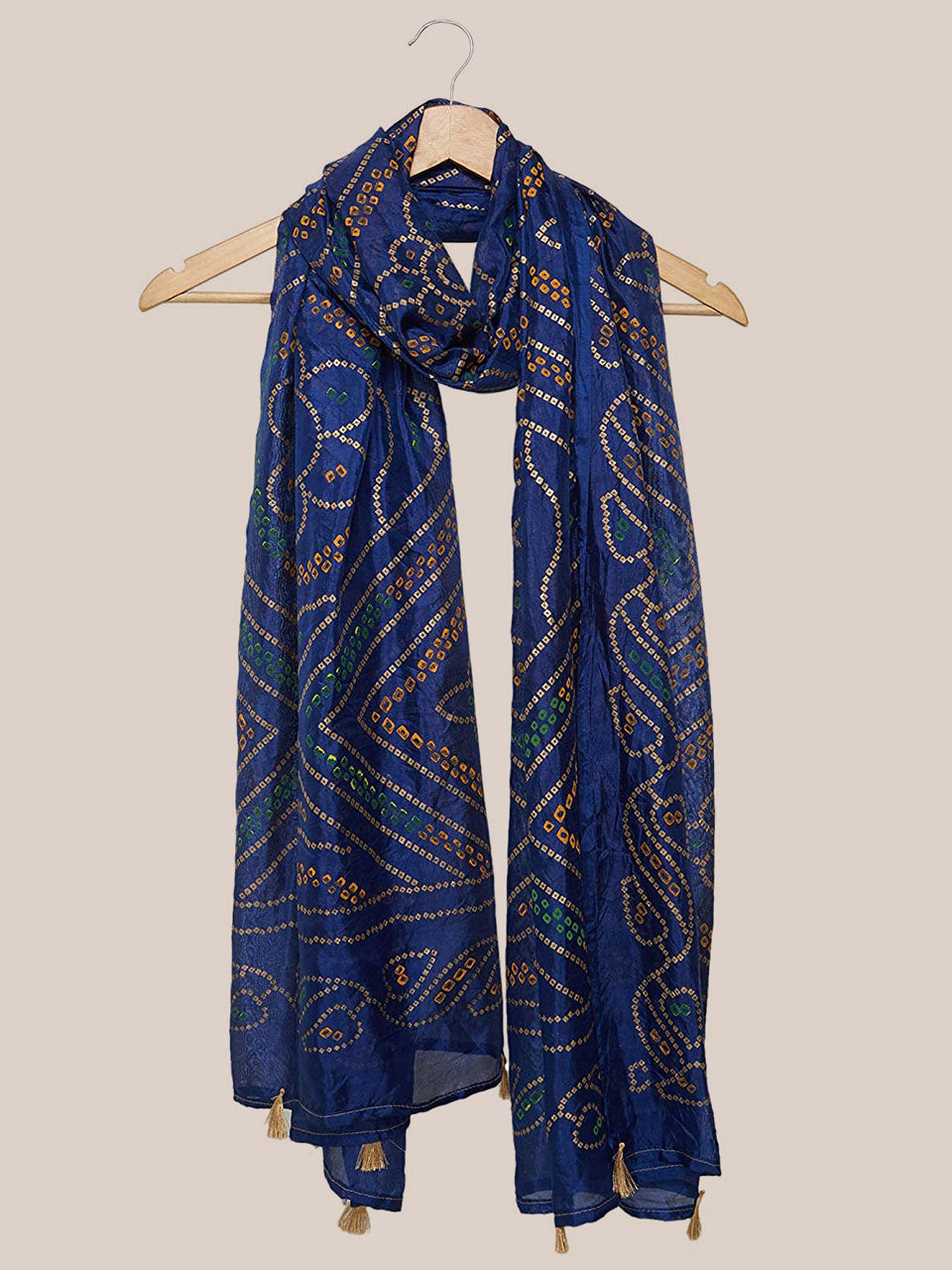 Royal Blue Bandhini Silk dupatta freeshipping - Dupatta Bazaar