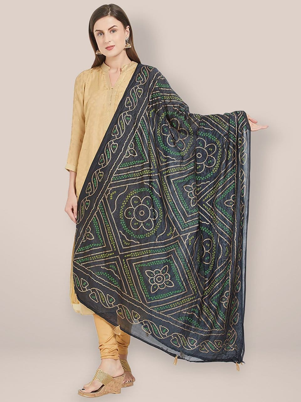 Black Bandhini Silk dupatta freeshipping - Dupatta Bazaar