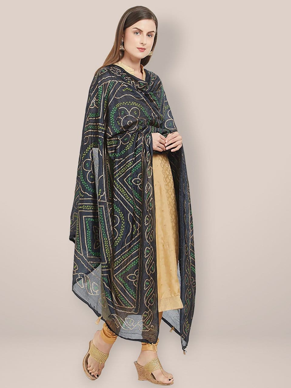 Black Bandhini Silk dupatta freeshipping - Dupatta Bazaar