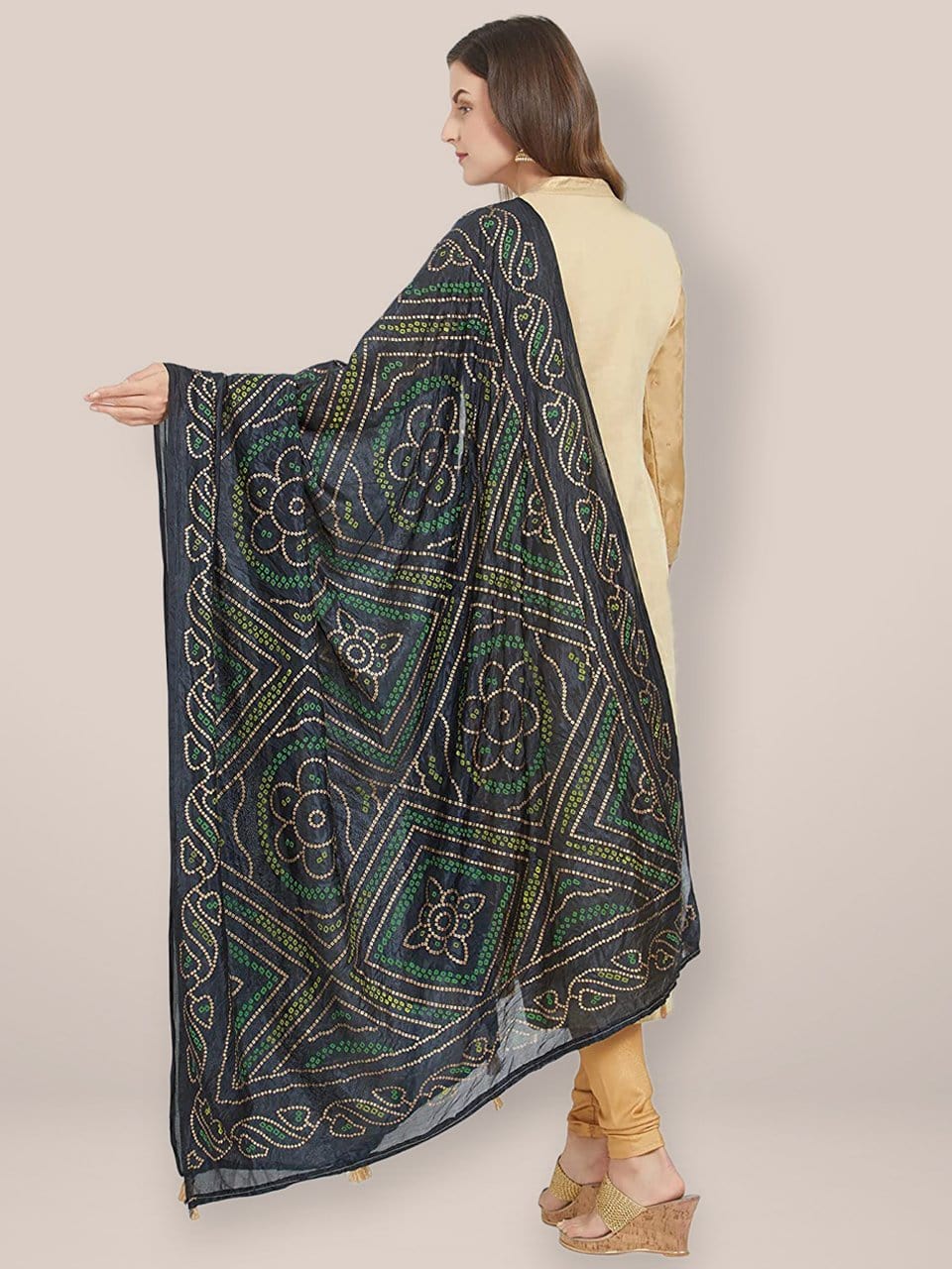 Black Bandhini Silk dupatta freeshipping - Dupatta Bazaar