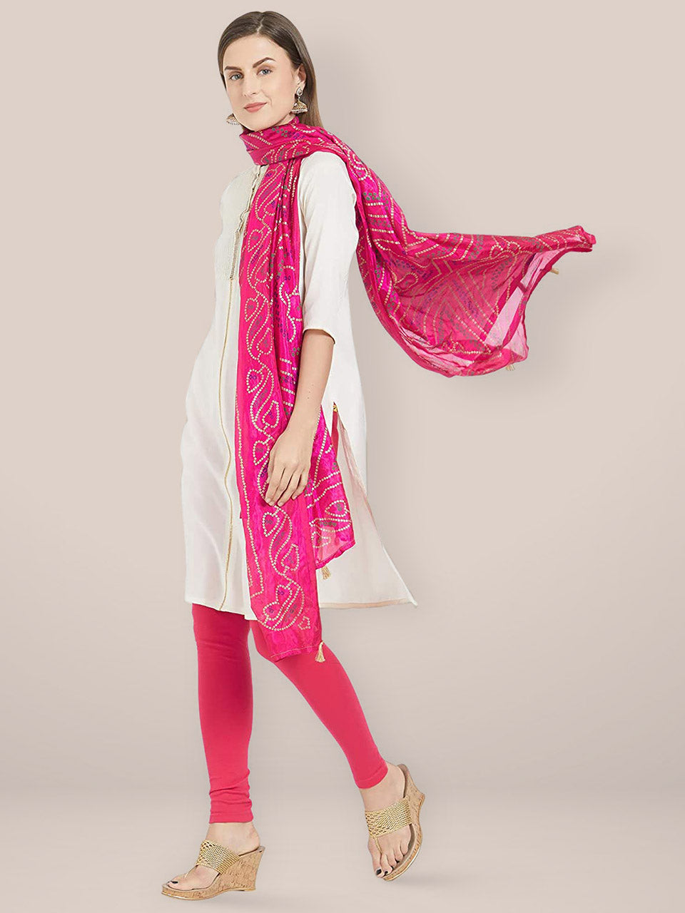 Pink Bandhini Silk dupatta freeshipping - Dupatta Bazaar