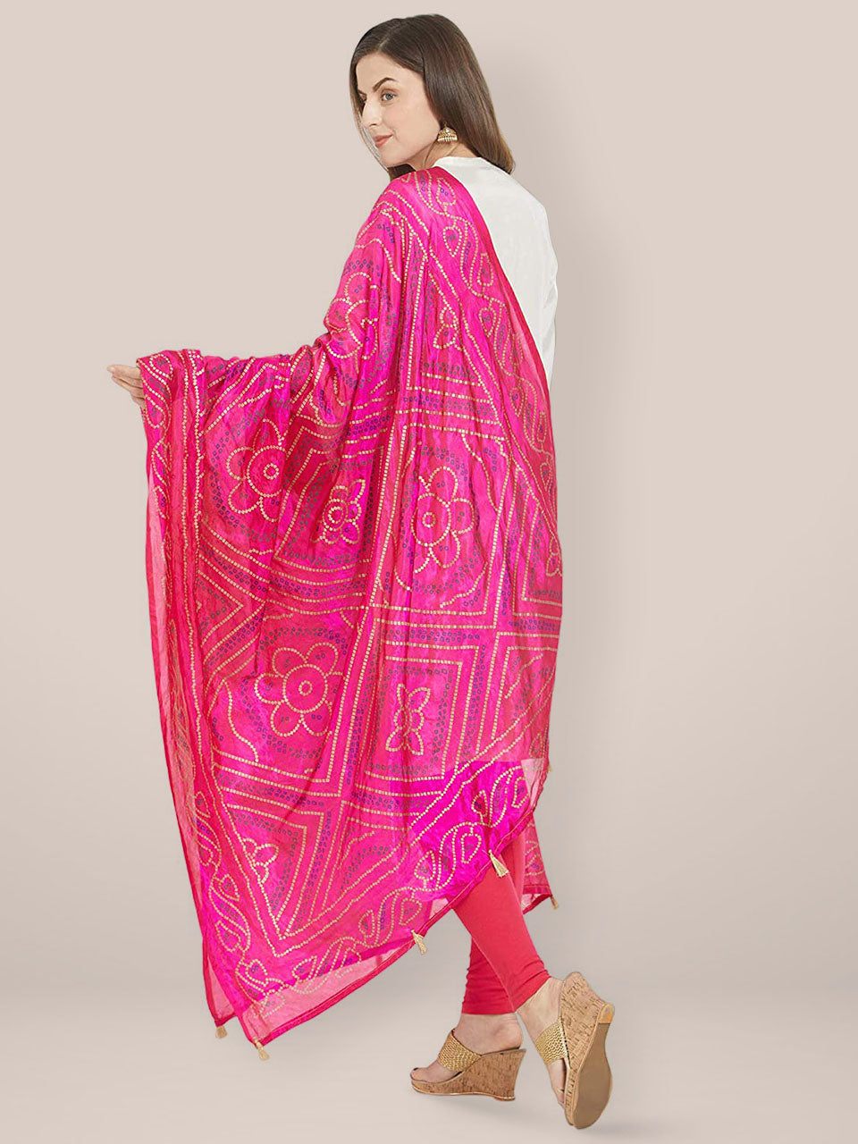 Pink Bandhini Silk dupatta freeshipping - Dupatta Bazaar
