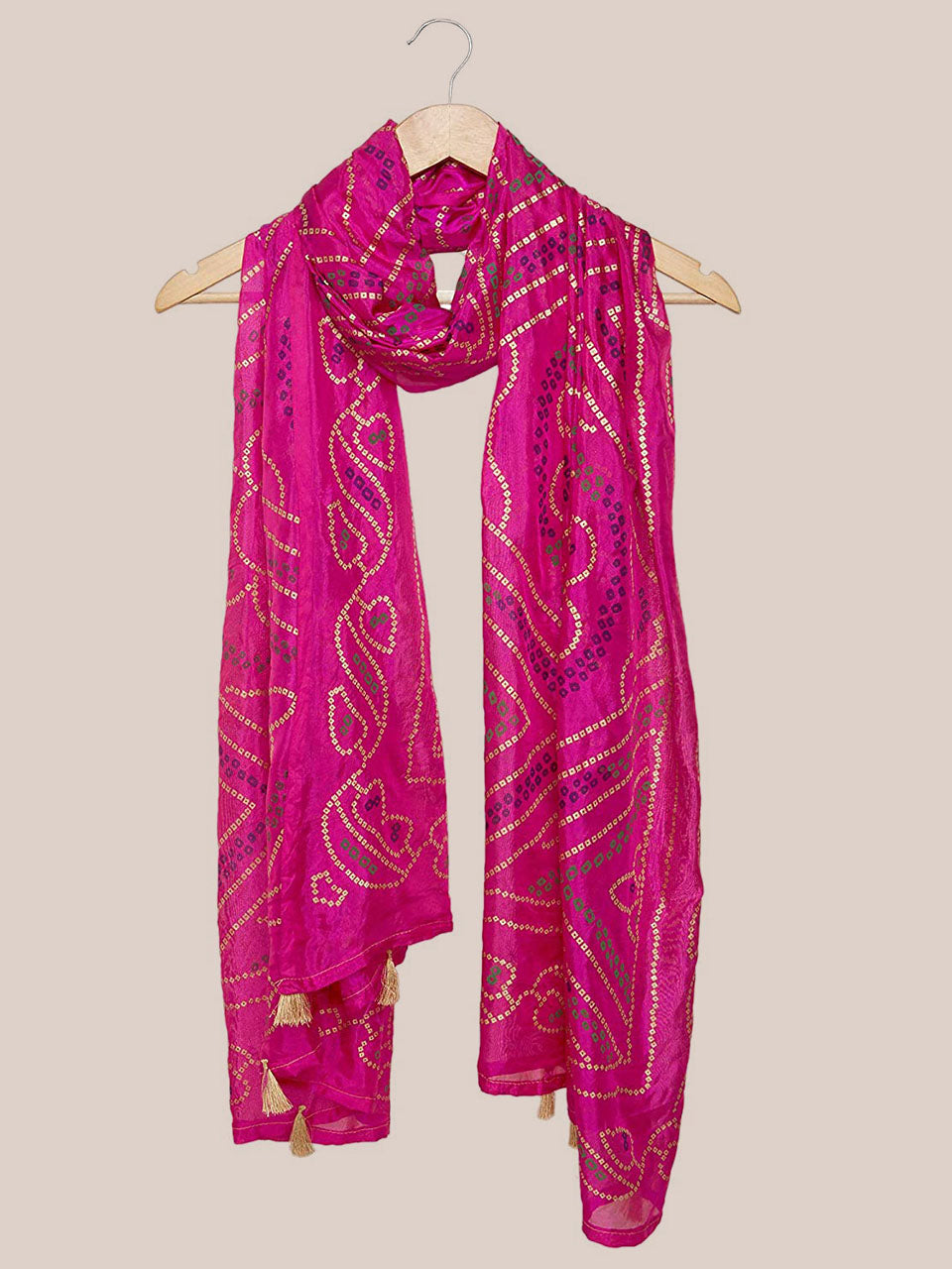 Pink Bandhini Silk dupatta freeshipping - Dupatta Bazaar