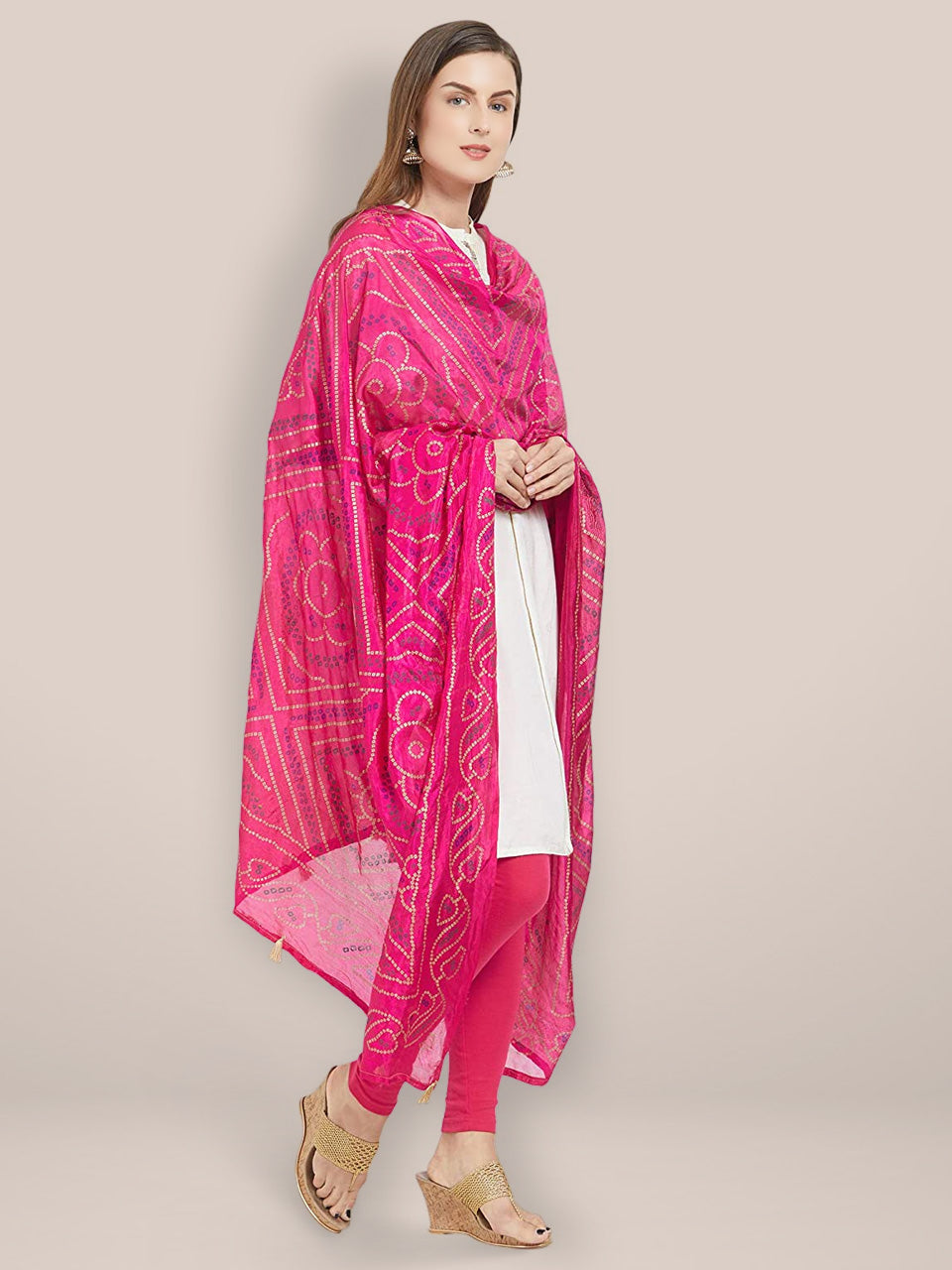 Pink Bandhini Silk dupatta freeshipping - Dupatta Bazaar