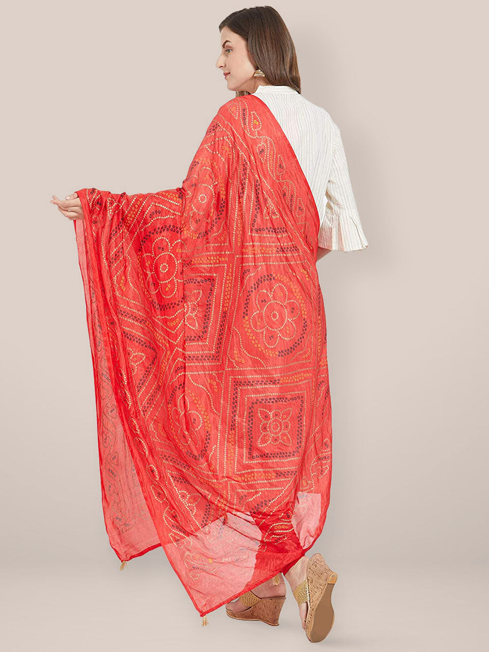 Red Bandhini Silk dupatta freeshipping - Dupatta Bazaar
