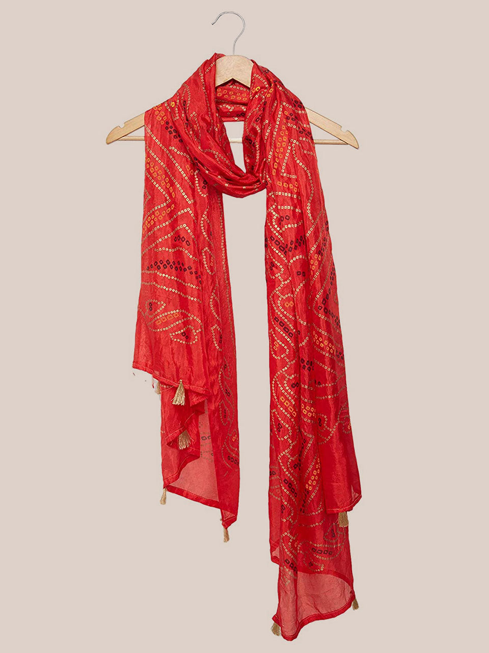 Red Bandhini Silk dupatta freeshipping - Dupatta Bazaar