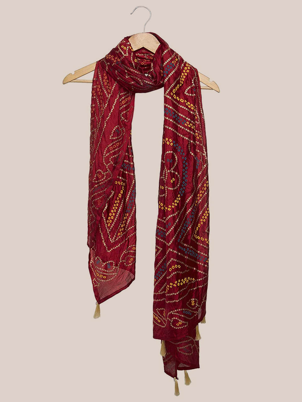Printed Maroon Bandhini Silk dupatta freeshipping - Dupatta Bazaar