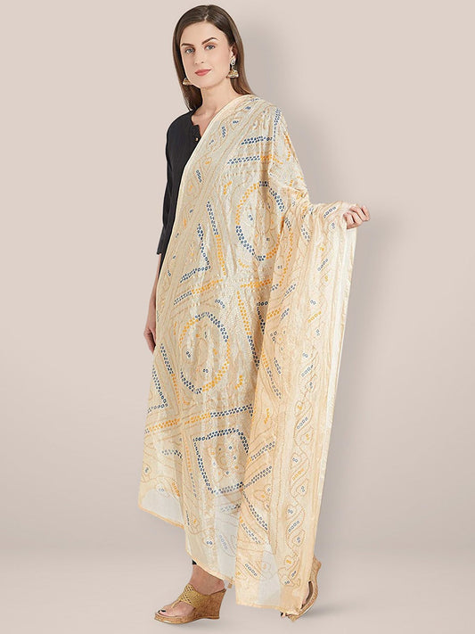 Beige Bandhini Silk dupatta freeshipping - Dupatta Bazaar