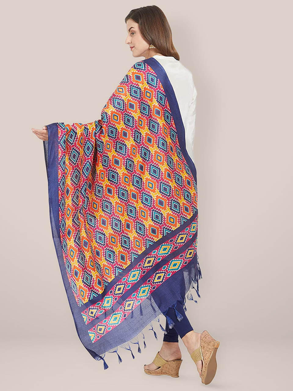 Multicolour Blue Printed Silk dupatta freeshipping - Dupatta Bazaar