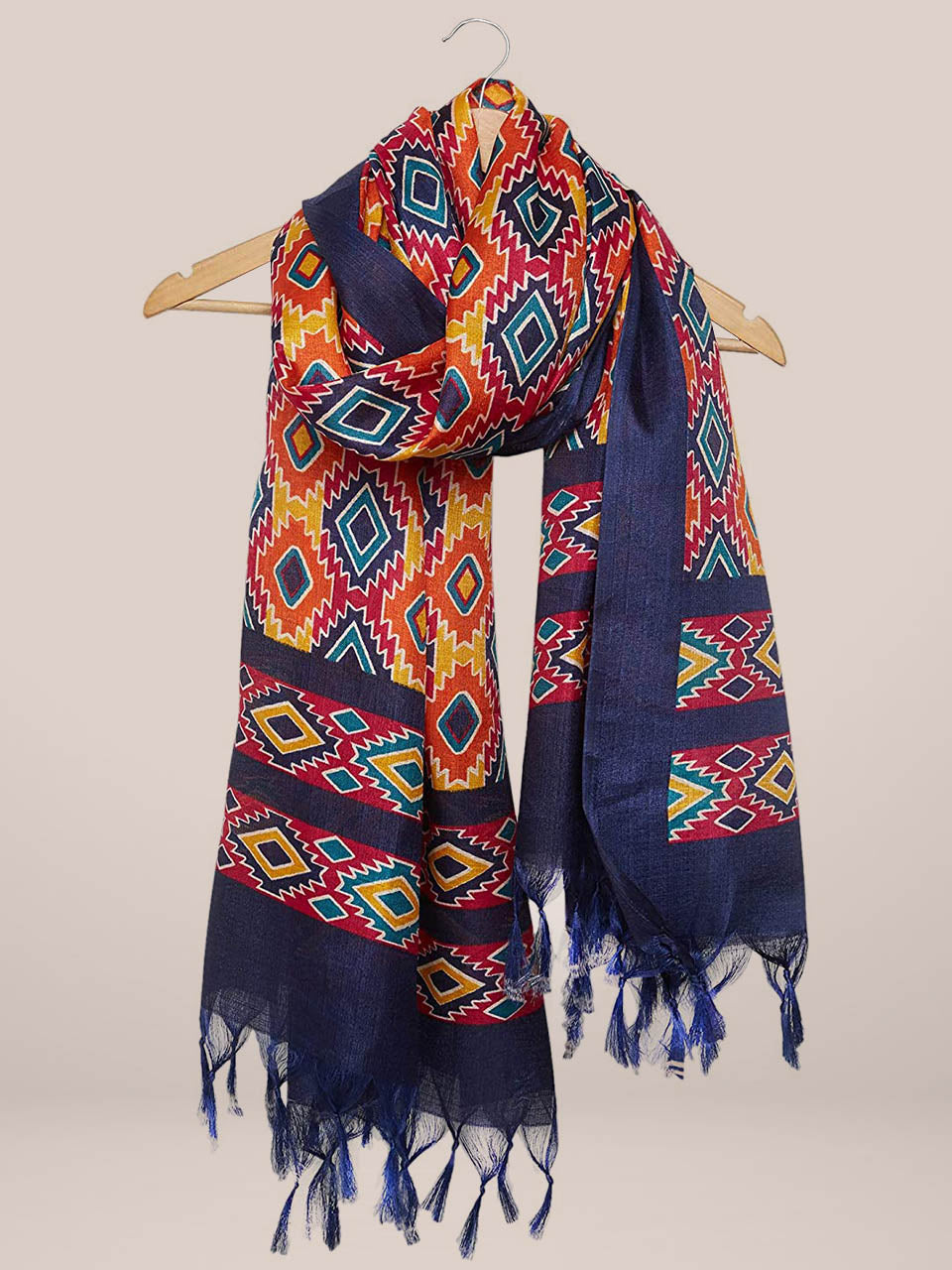 Multicolour Blue Printed Silk dupatta freeshipping - Dupatta Bazaar
